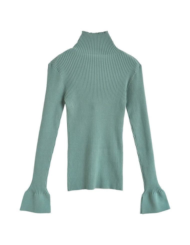 フレアスリーブリブニットトップス