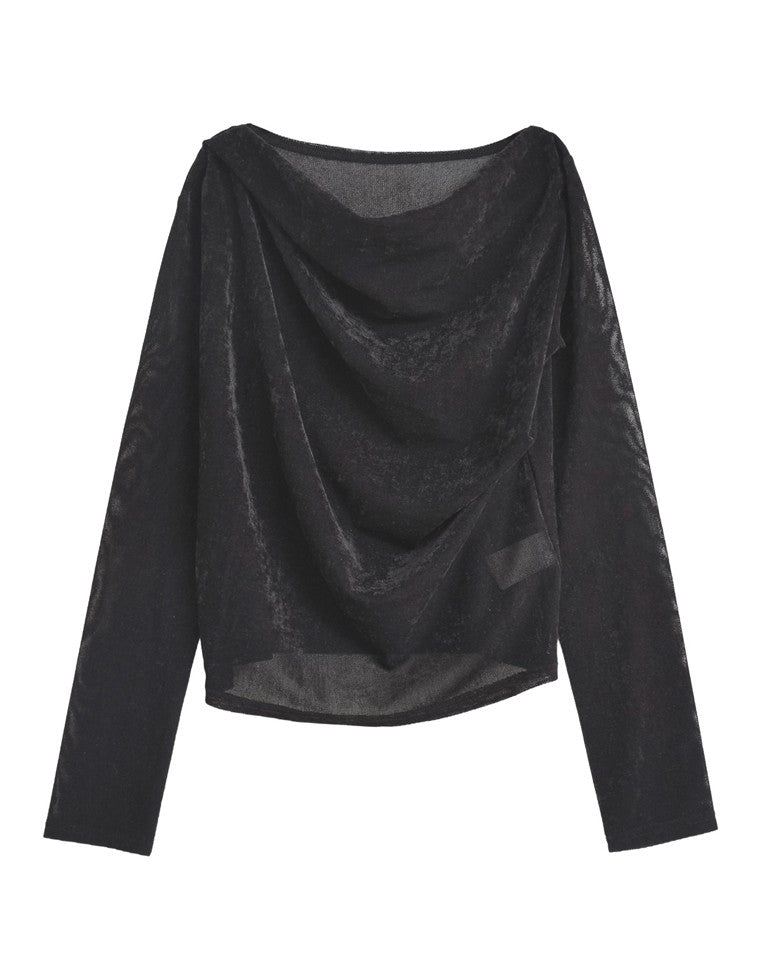 シアーフロッキードレープ長袖トップス
