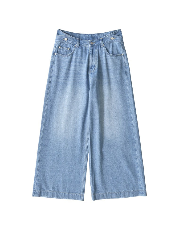 レイヤードローライズコットンデニムパンツ