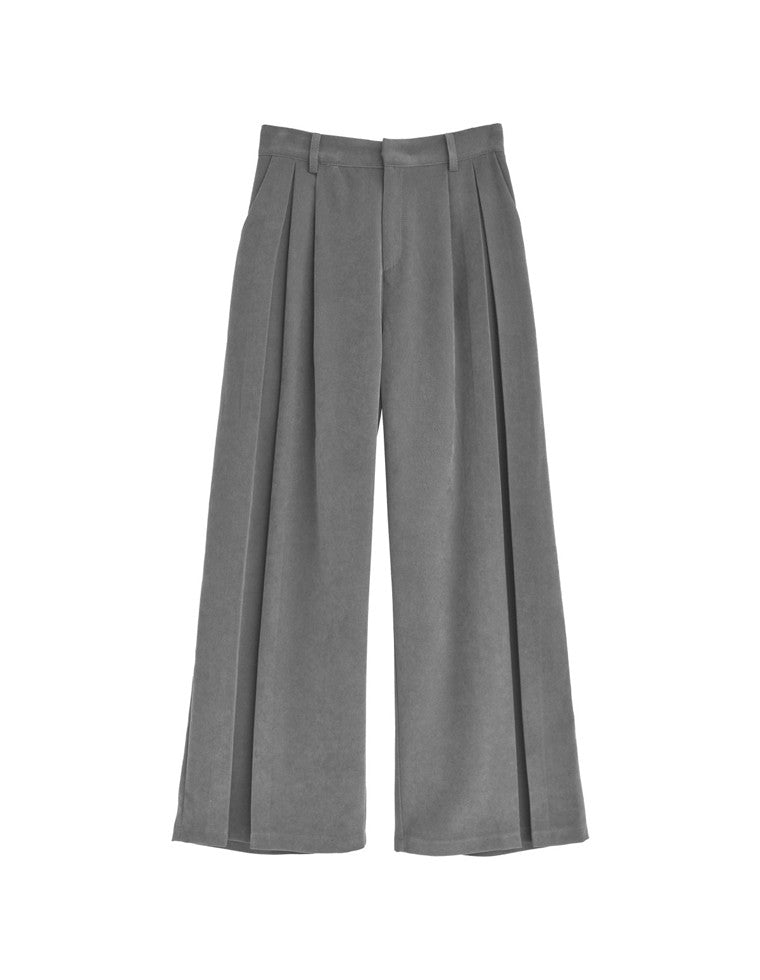 微起毛ツイルタックプリーツワイドパンツ