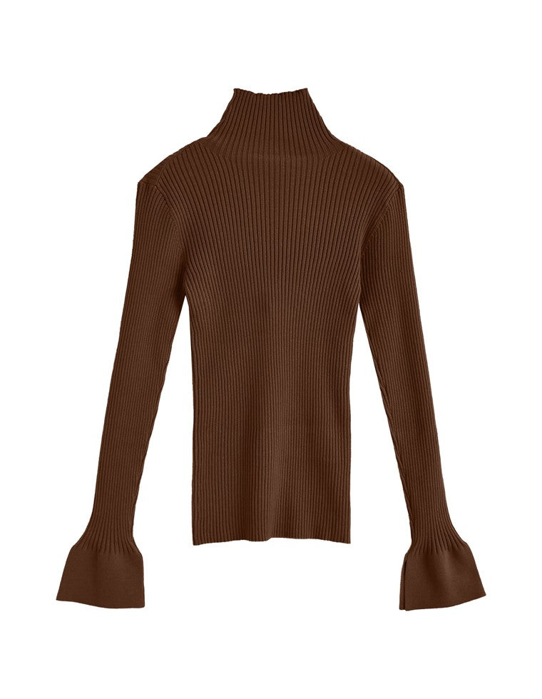 フレアスリーブリブニットトップス