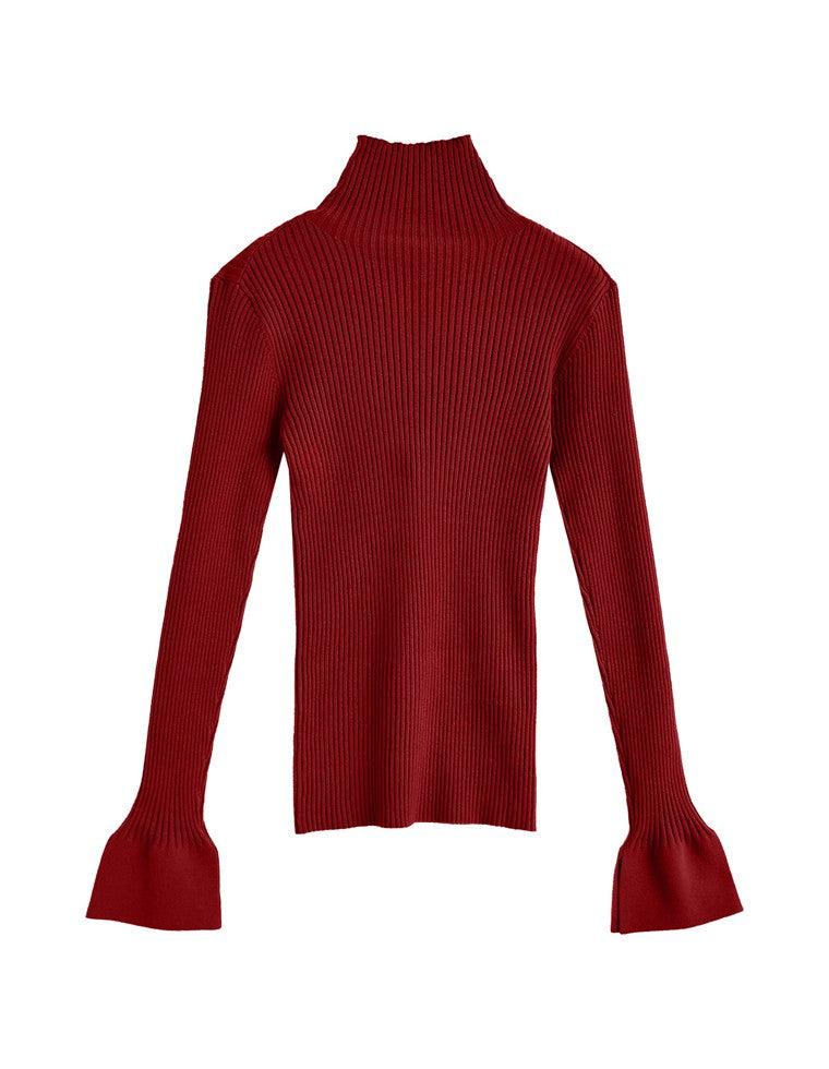 フレアスリーブリブニットトップス