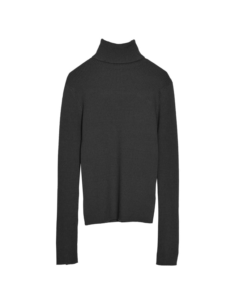 金ボタンタートルネックリブニットトップス