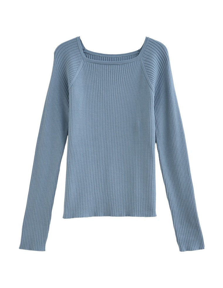 スクエアネックリブニット