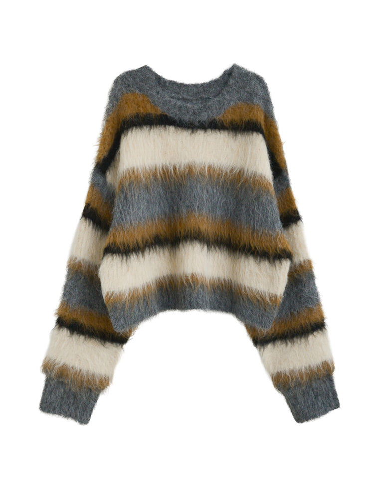 シャギーニットマルチボーダートップス