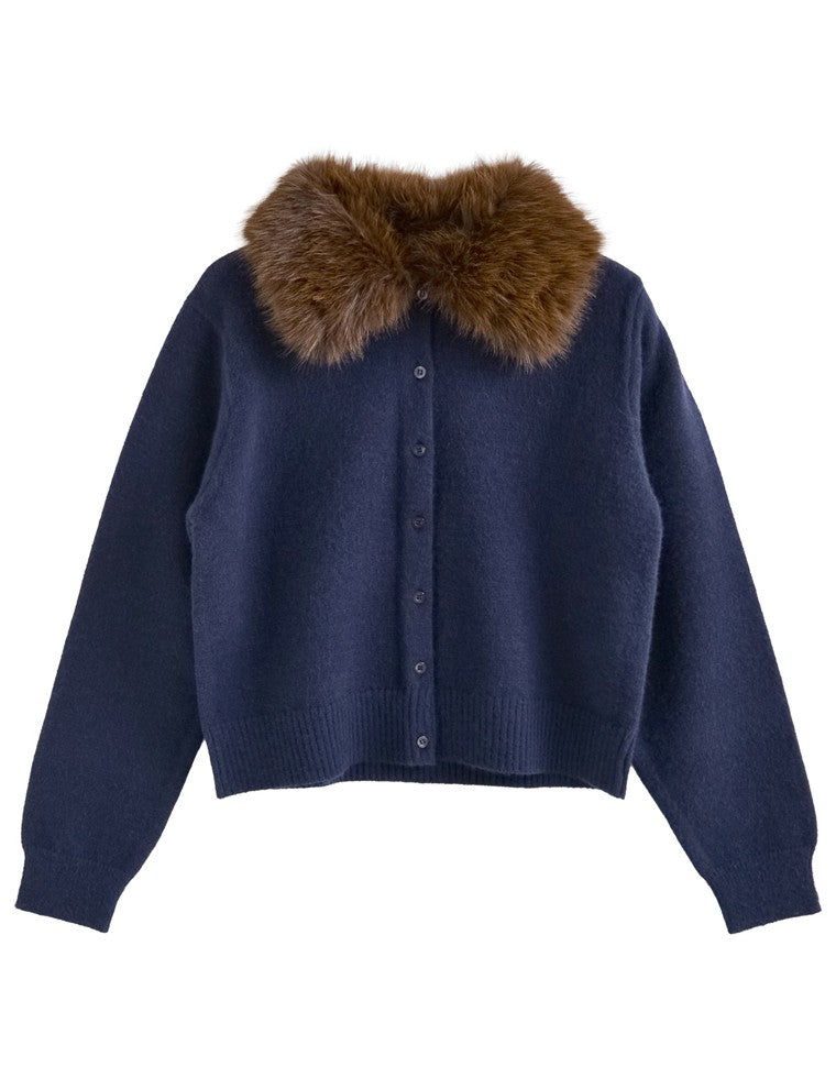 襟ファーニットカーディガン