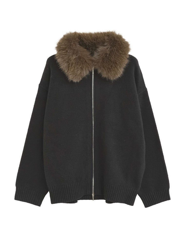 フェイクファー襟ダブルジップニットコート