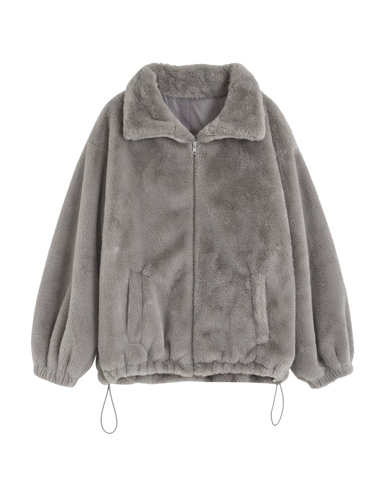 ハイネックフェイクファーミドルコート