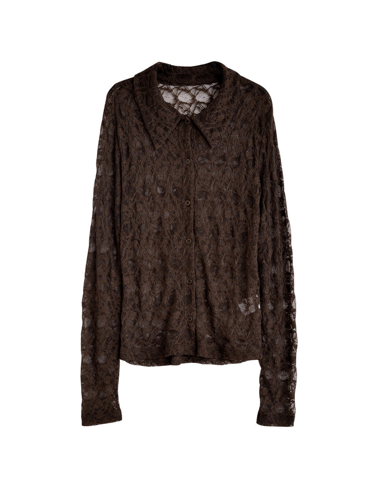 ストレッチレースポロカラー前開きトップス