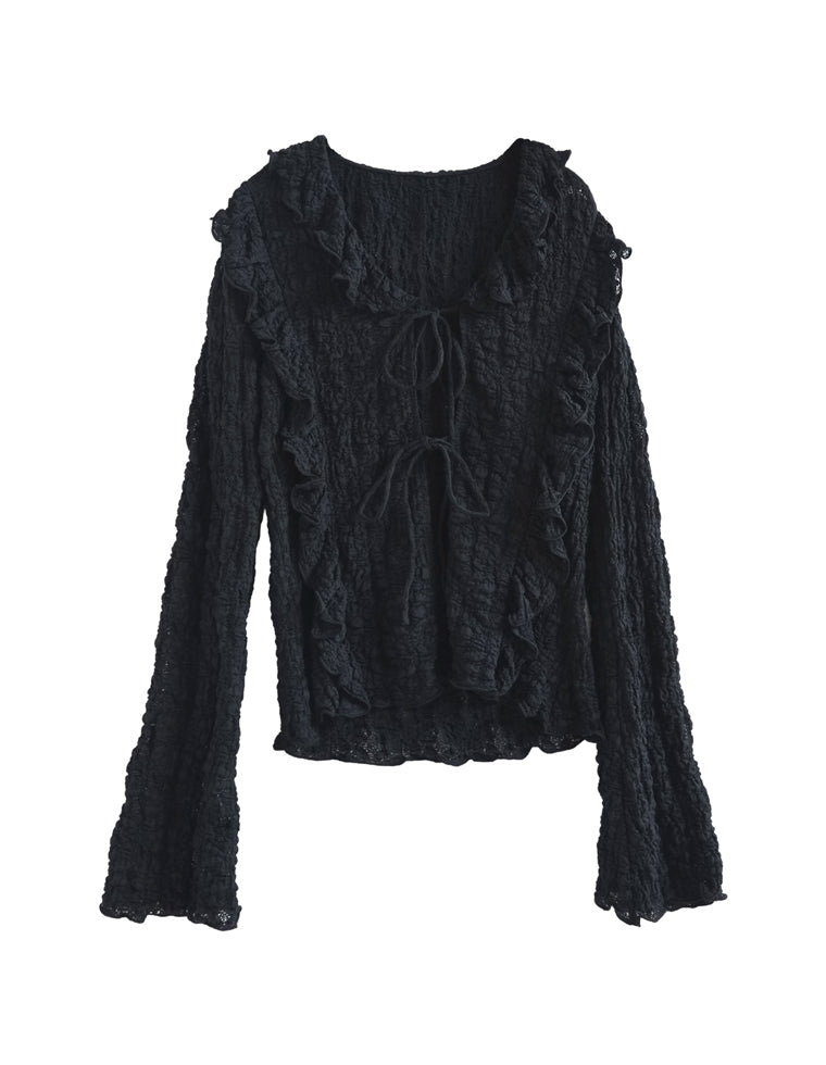 ふくれジャガードレースフリルブラウス