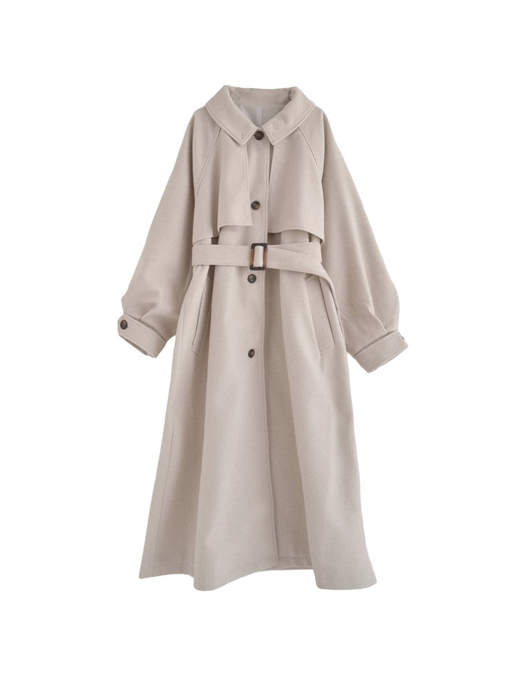 ウールタッチベルト付きステンカラーコート