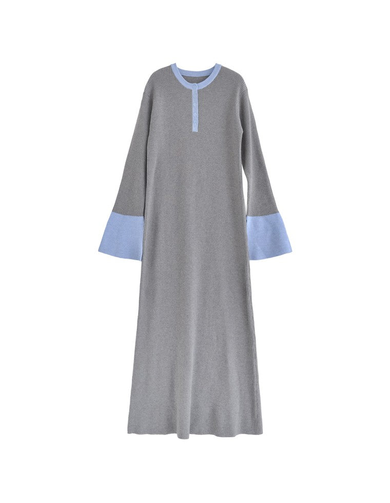 フレアスリーブリブニットワンピース