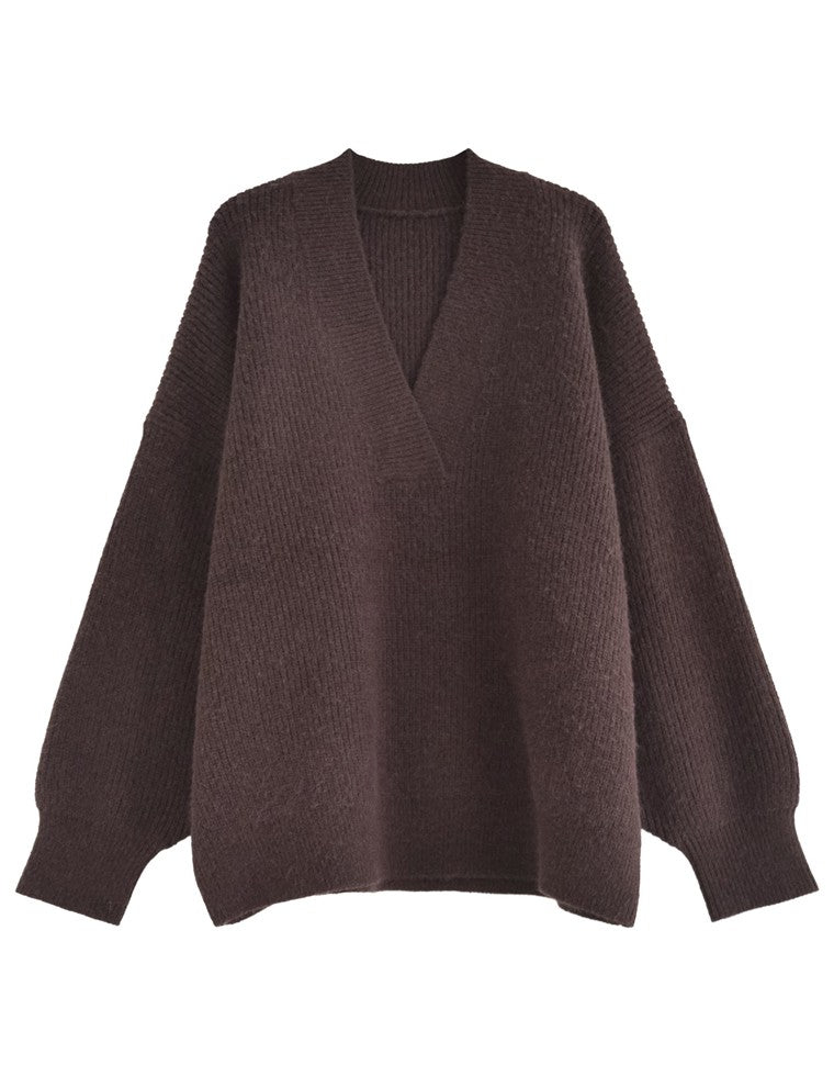 片畔編み深Vネックニットプルオーバー