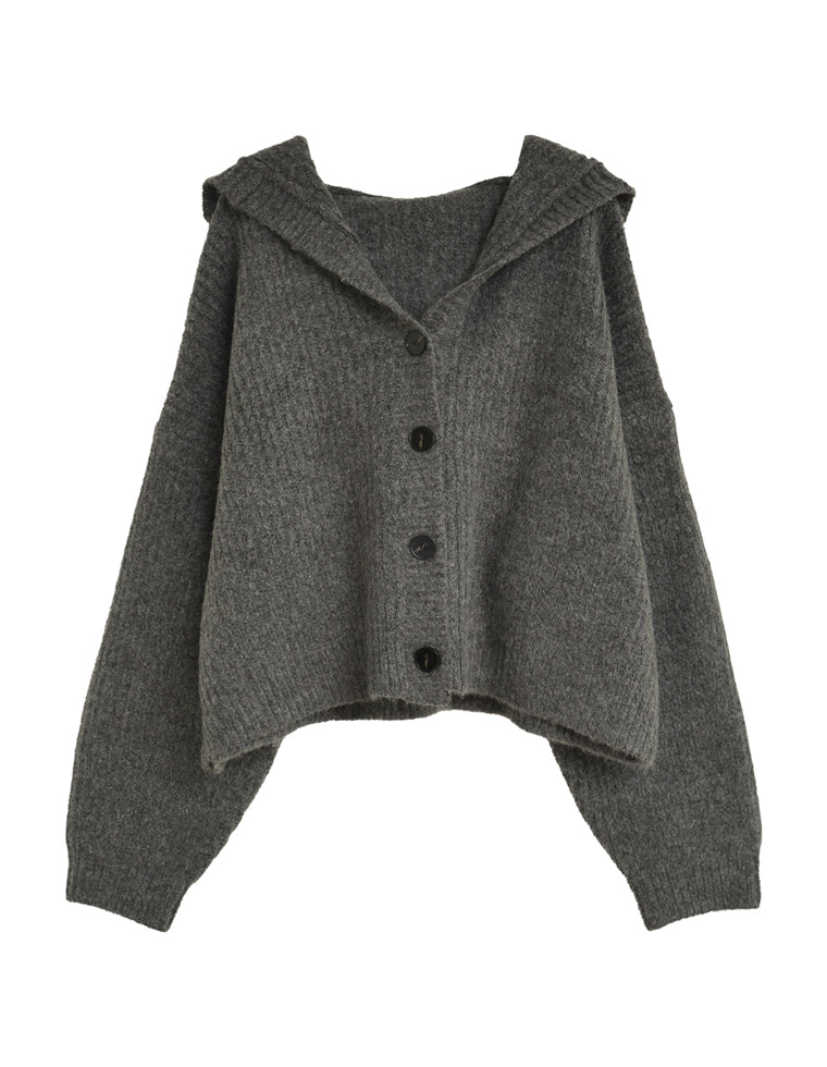 片畔編みフーディニットカーディガン