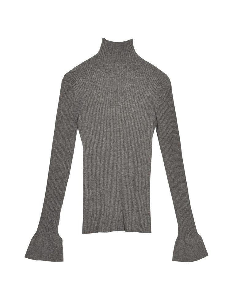 フレアスリーブリブニットトップス