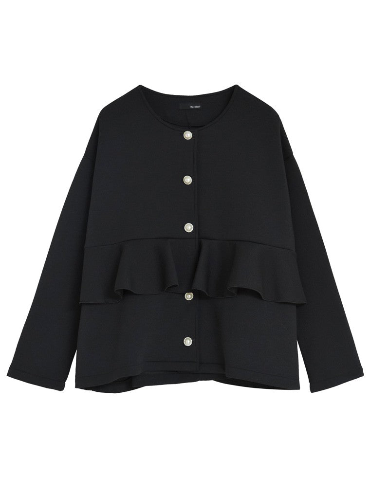 パールモチーフフリルダンボールブルゾン