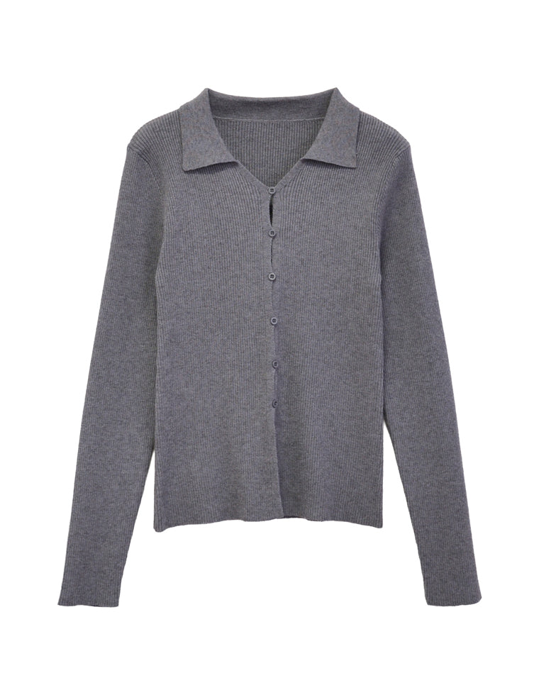 ポロカラーニットトップス