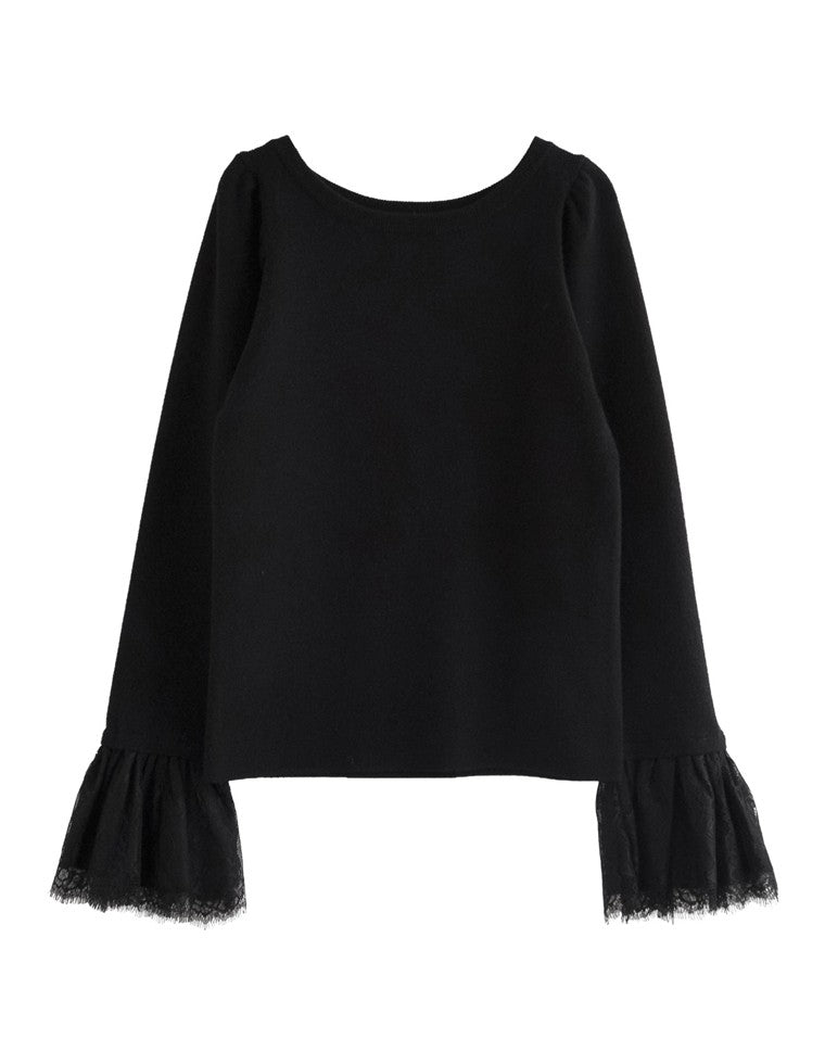 リバーレースフリルボートネックニット