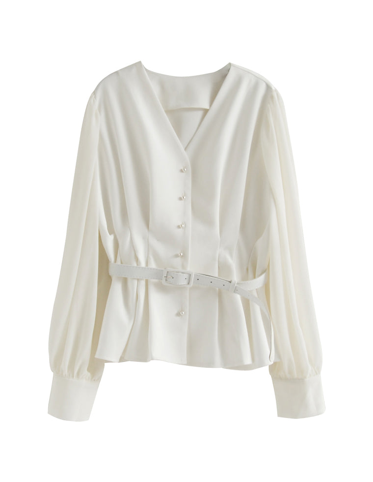 袖シアータックペプラムブラウス