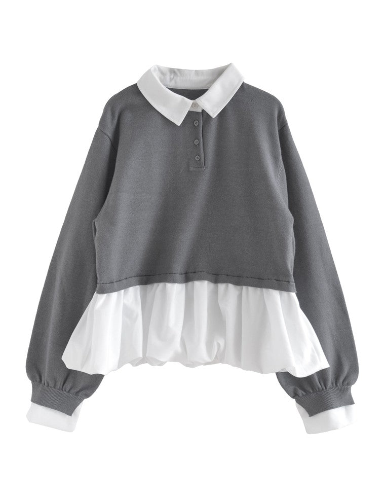 ニット×シャツレイヤード風トップス