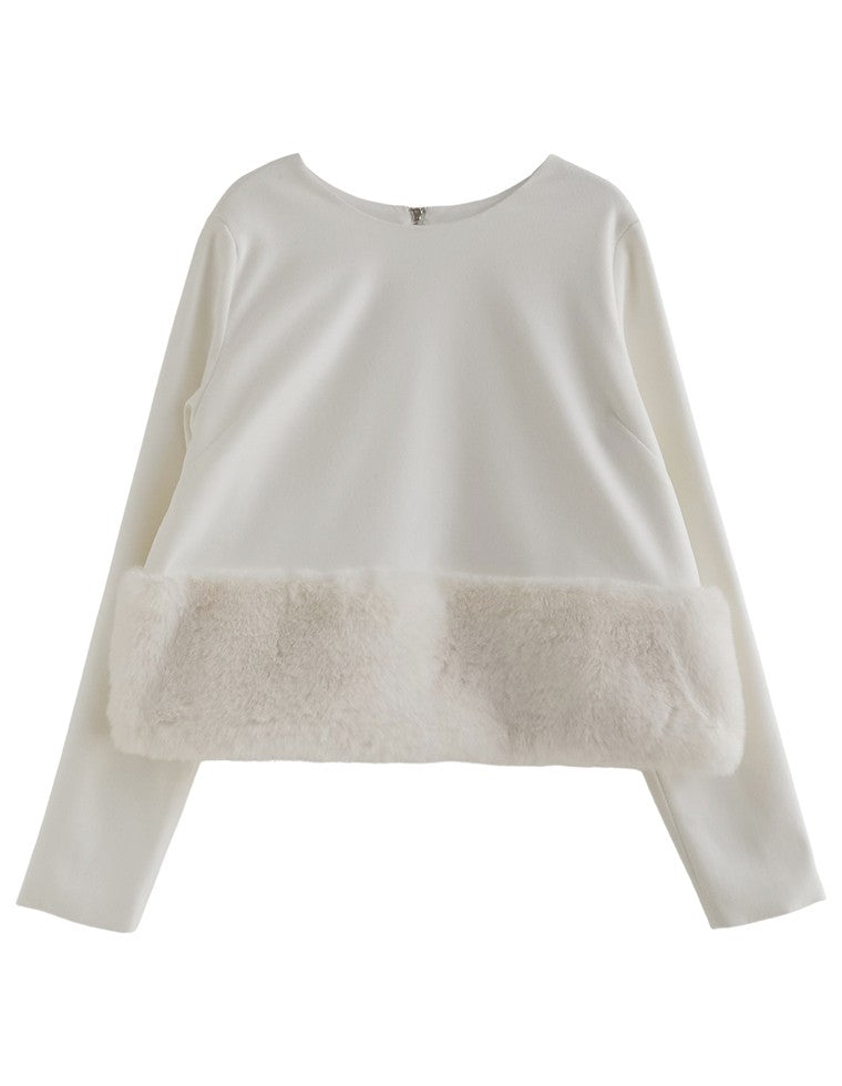 微起毛ツイル裾ファー切り替え長袖トップス