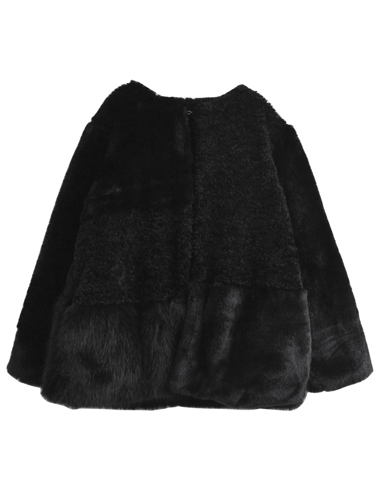 パッチワークボアファーノーカラーコート