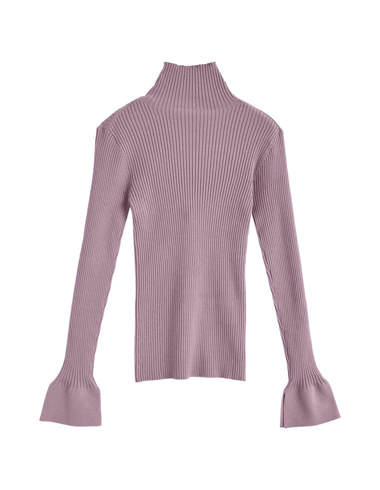 フレアスリーブリブニットトップス