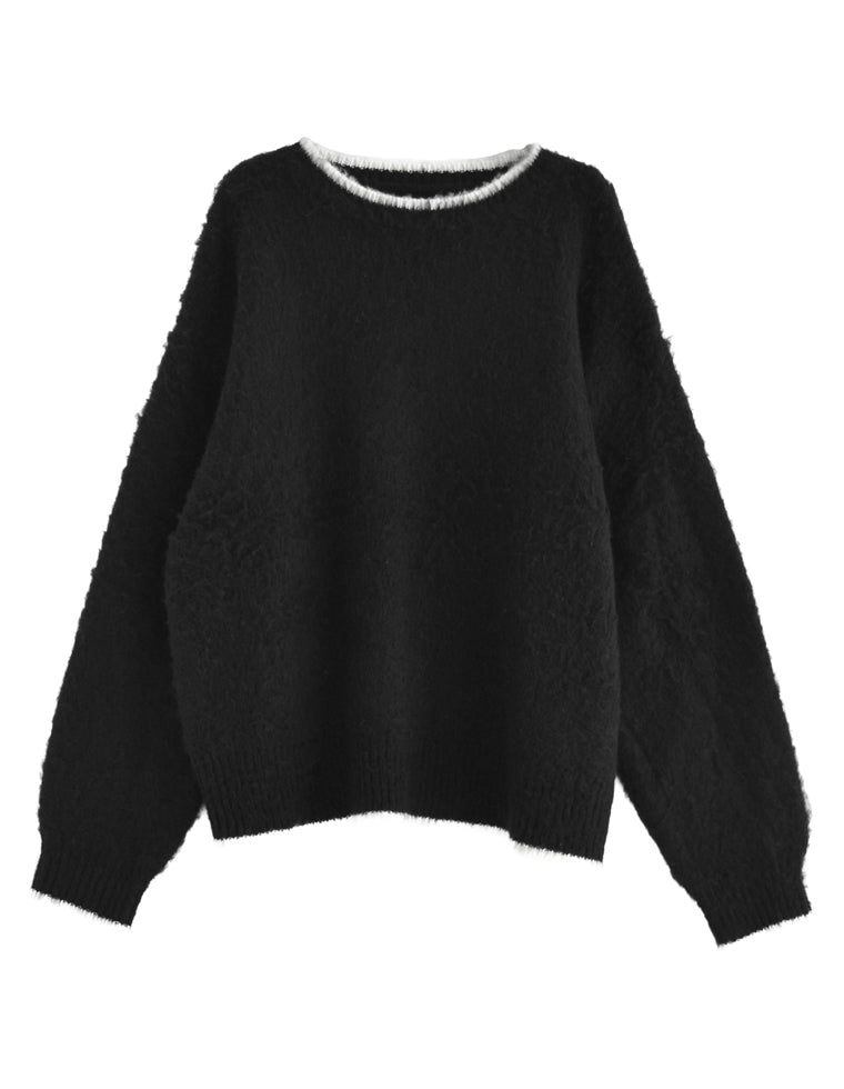 配色モヘアライクシャギーニットトップス