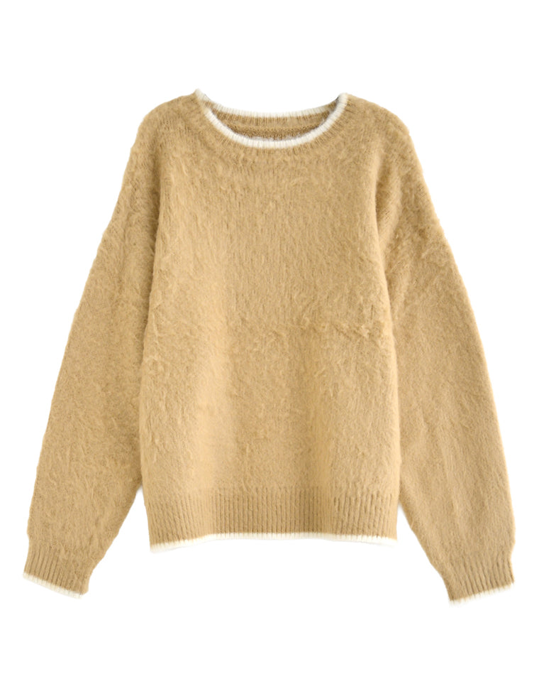 配色モヘアライクシャギーニットトップス