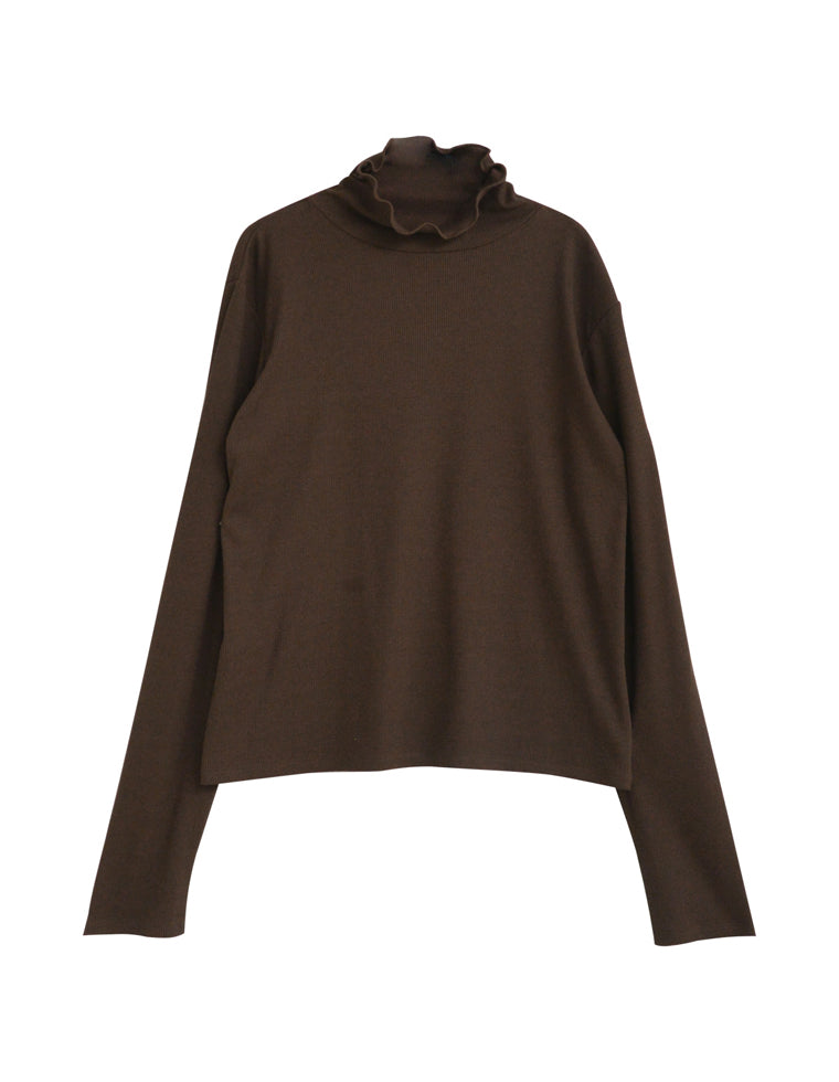 リブカットソーハイネックトップス