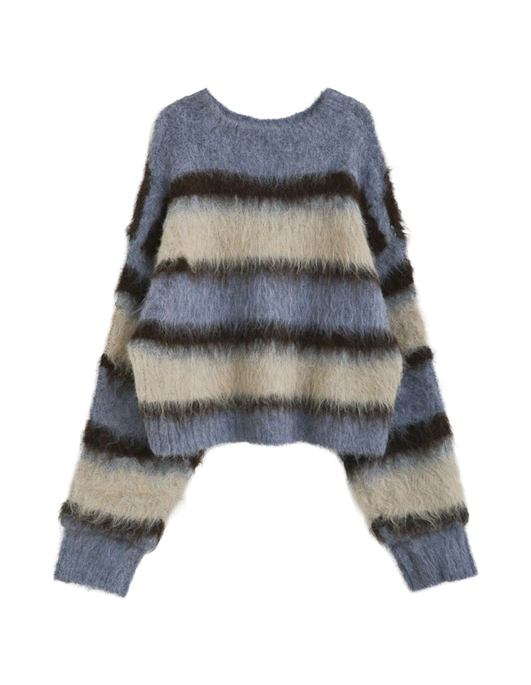 シャギーニットマルチボーダートップス