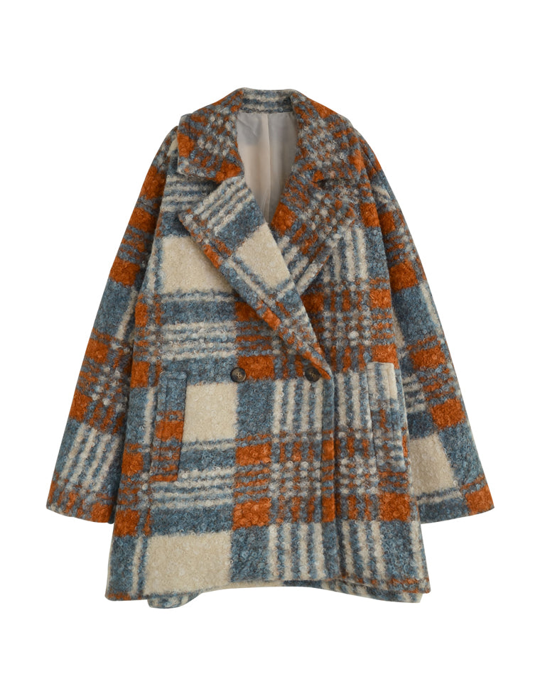 リングボアチェックミドルチェスターコート