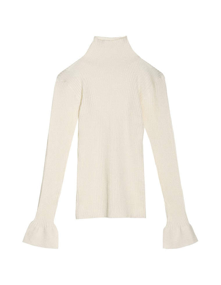 フレアスリーブリブニットトップス