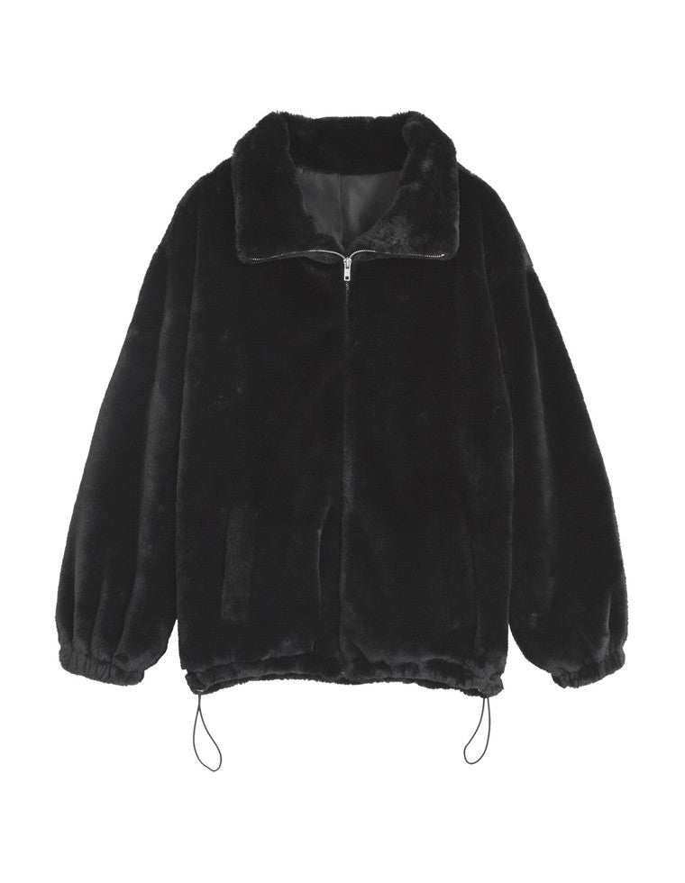 ハイネックフェイクファーミドルコート