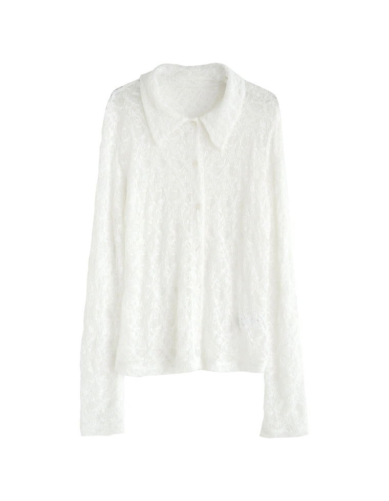 ストレッチレースポロカラー前開きトップス