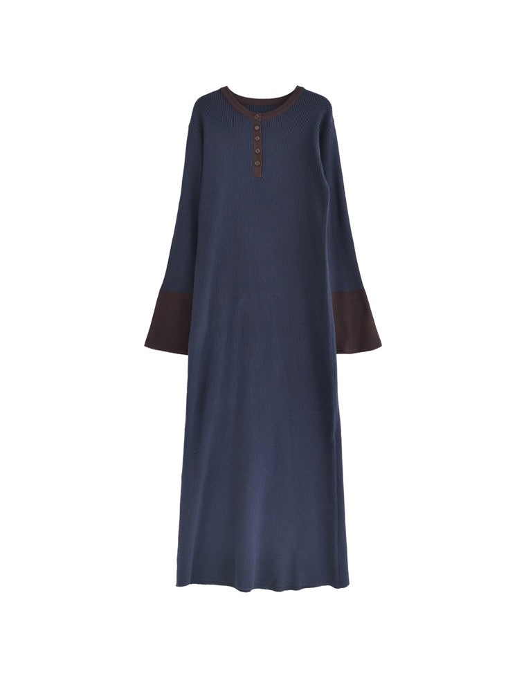 フレアスリーブリブニットワンピース