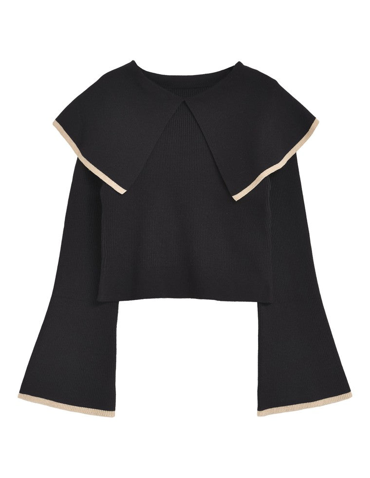 ビッグカラー配色ニットプルオーバー