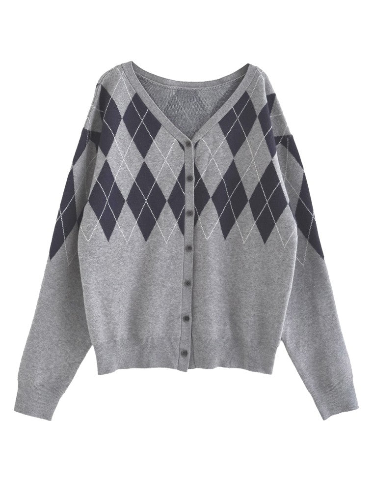 無地orアーガイルジャガードニットカーデ