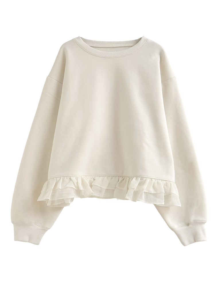 裏起毛裾チュールフリルプルオーバー