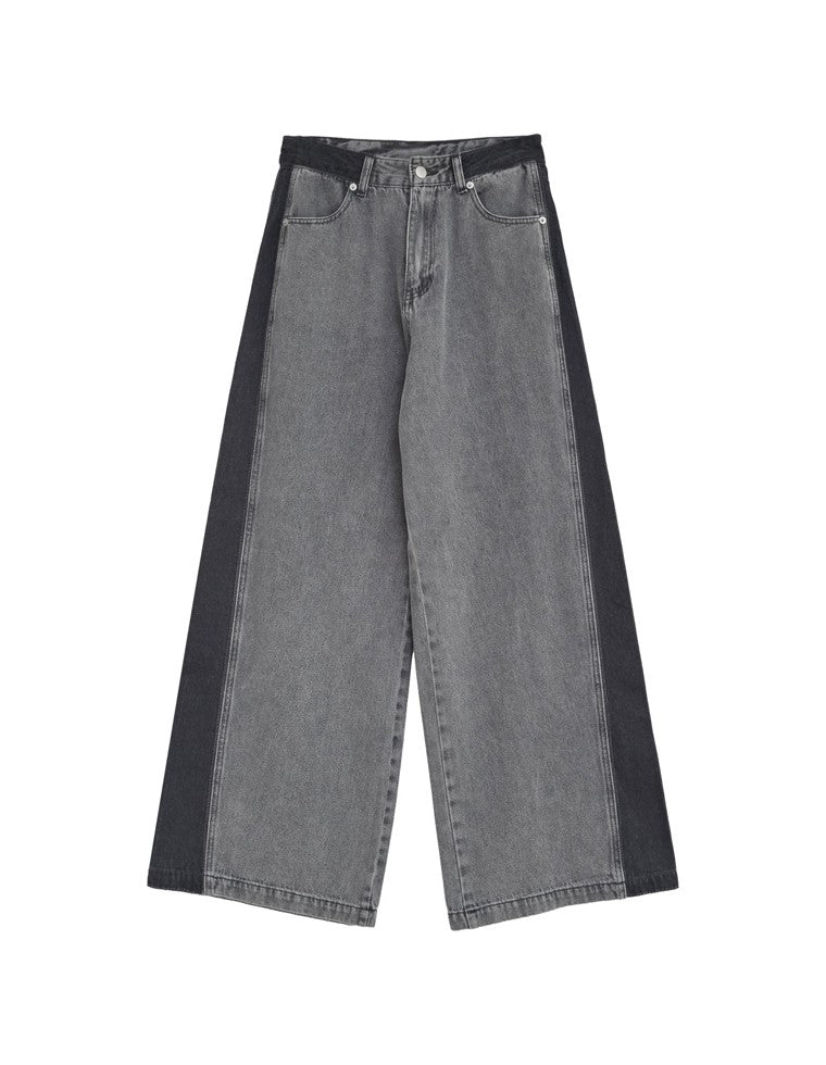 コットンデニムパネルワイドパンツ