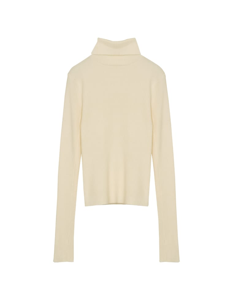 指穴リブニットタートルネックトップス