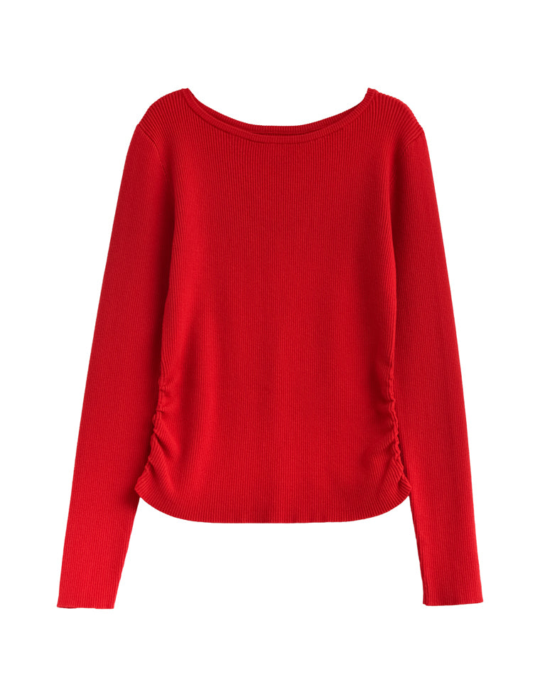 サイドシャーリングリブニットトップス