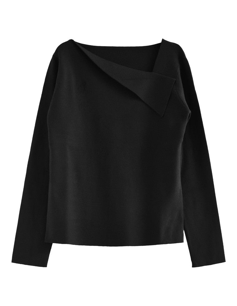 アシンメトリーネックニットトップス