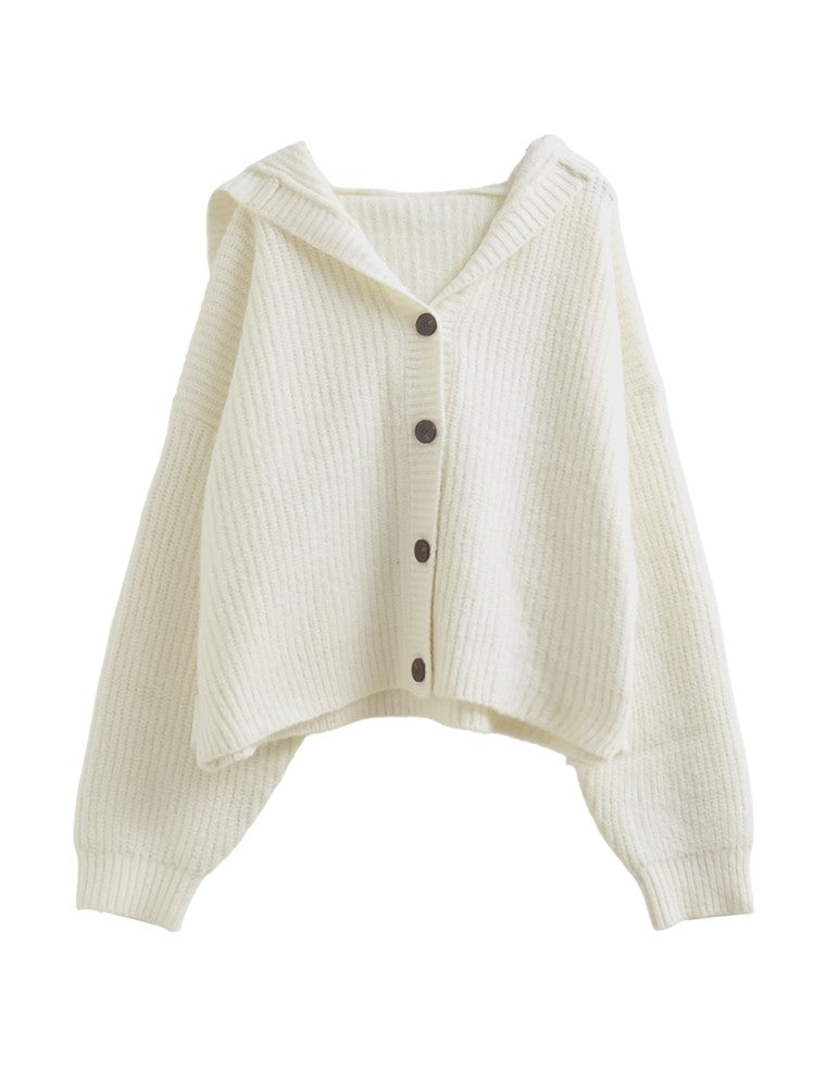 片畔編みフーディニットカーディガン