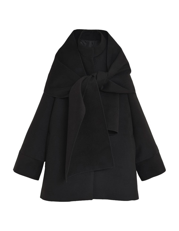 スタンドカラーストール付きミドルコート