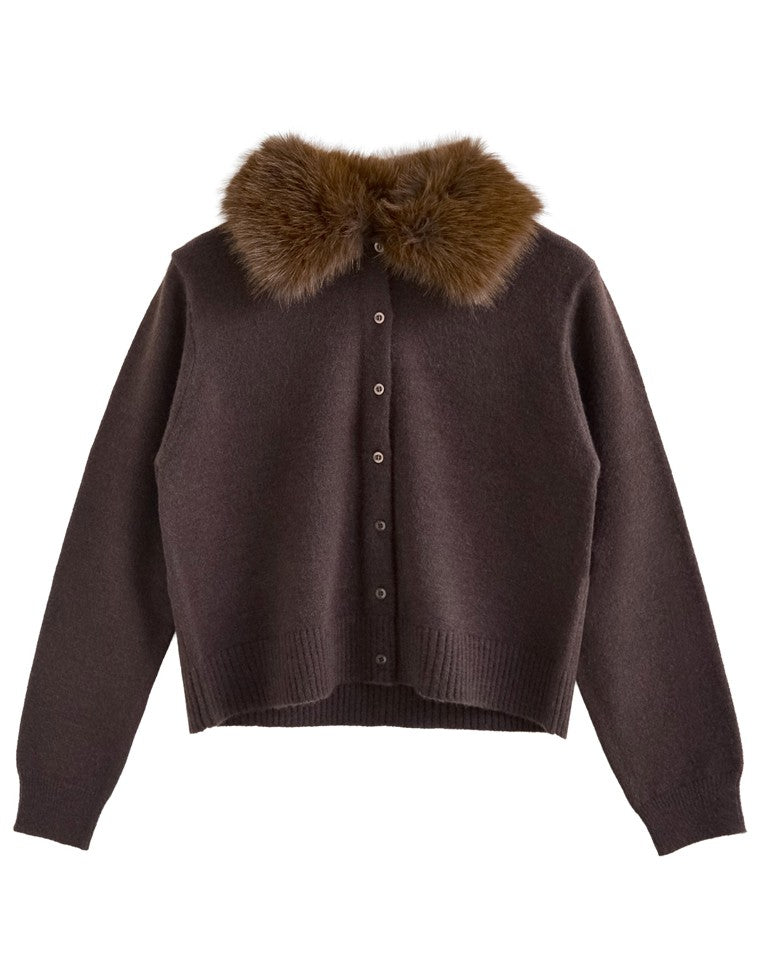 襟ファーニットカーディガン