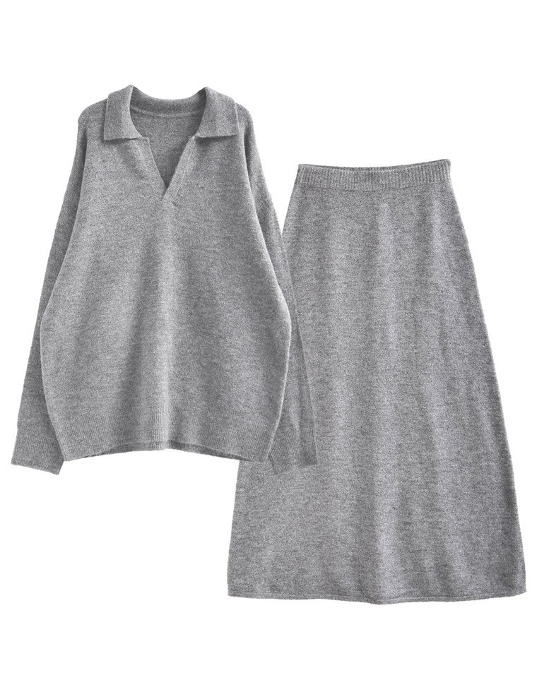 カシミヤタッチスキッパーニット×スカート