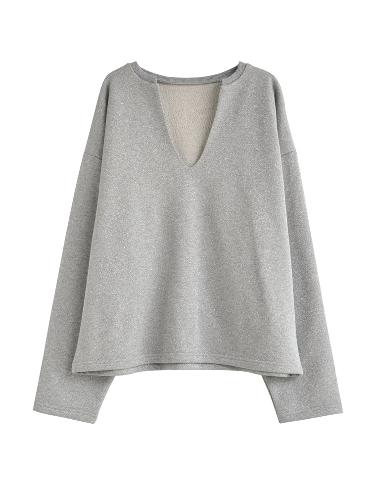 ラメ裏毛スウェット深Vネックプルオーバー