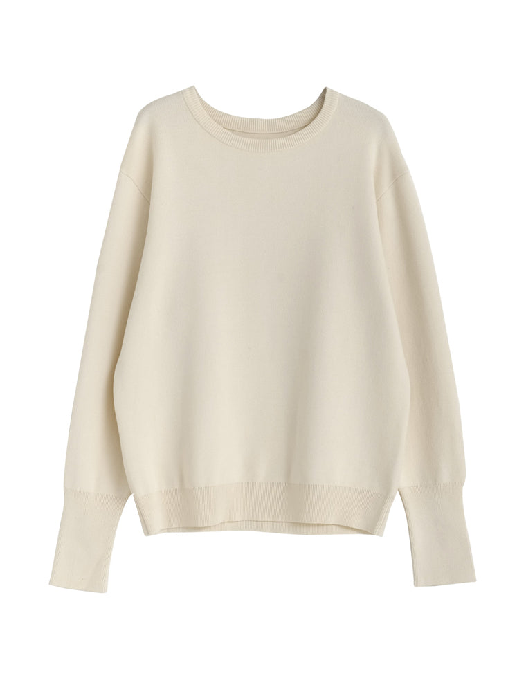 袖ボタンスウェットライクニットトップス