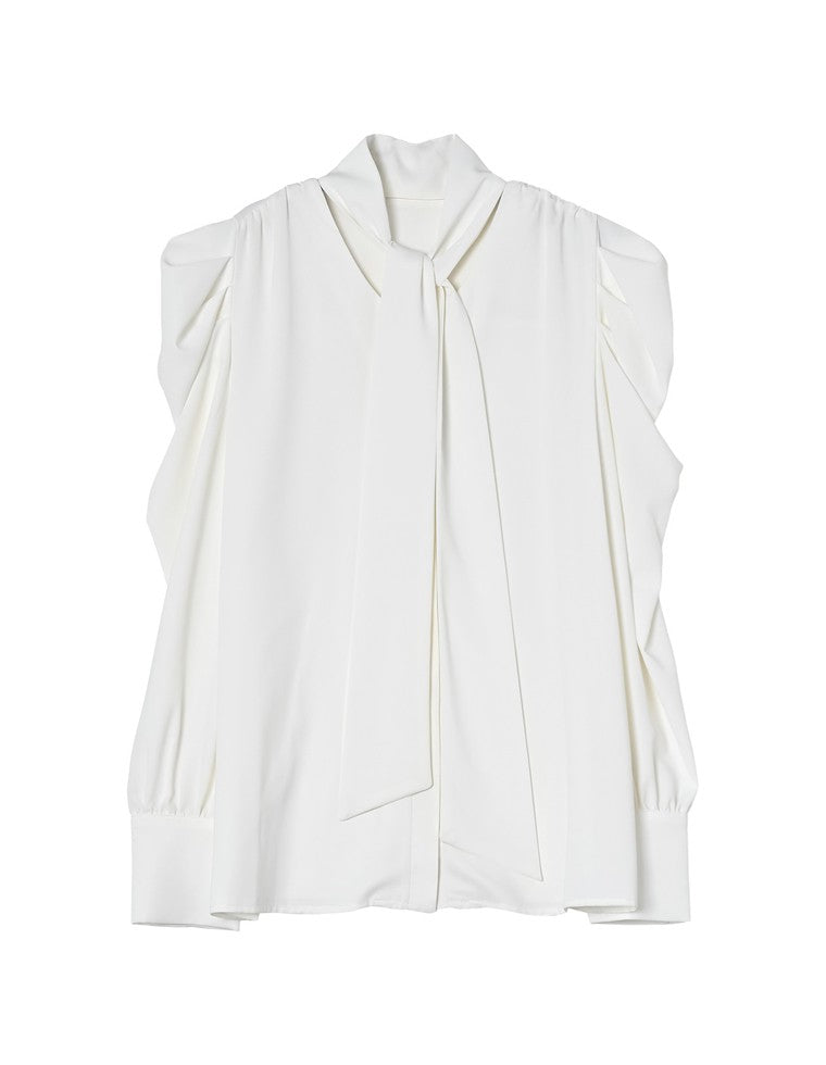 パワショルVネックボウタイブラウス